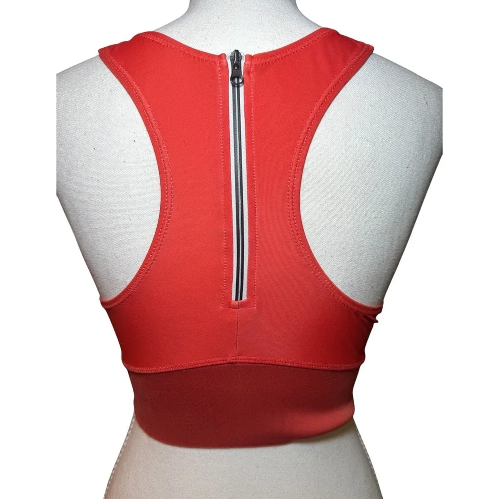 Nani Swimwear‎ Coral Orange Laser Cut High Neck Crop Bikini Top XS Back Zip